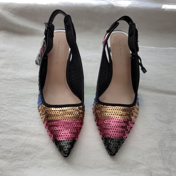 ZARA - mulitcolor sequined low-heeled shoes. Ladies size 37 (U.S. size 6 1/2) - Picture 2 of 11